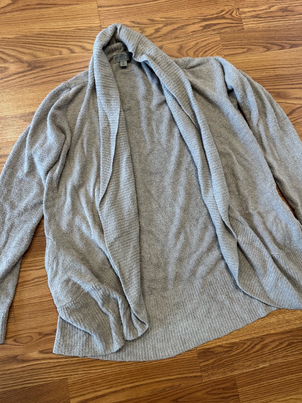 Barefoot Dreams CozyChic Lite Open Front Cardigan Heather Taupe Drape Sweater